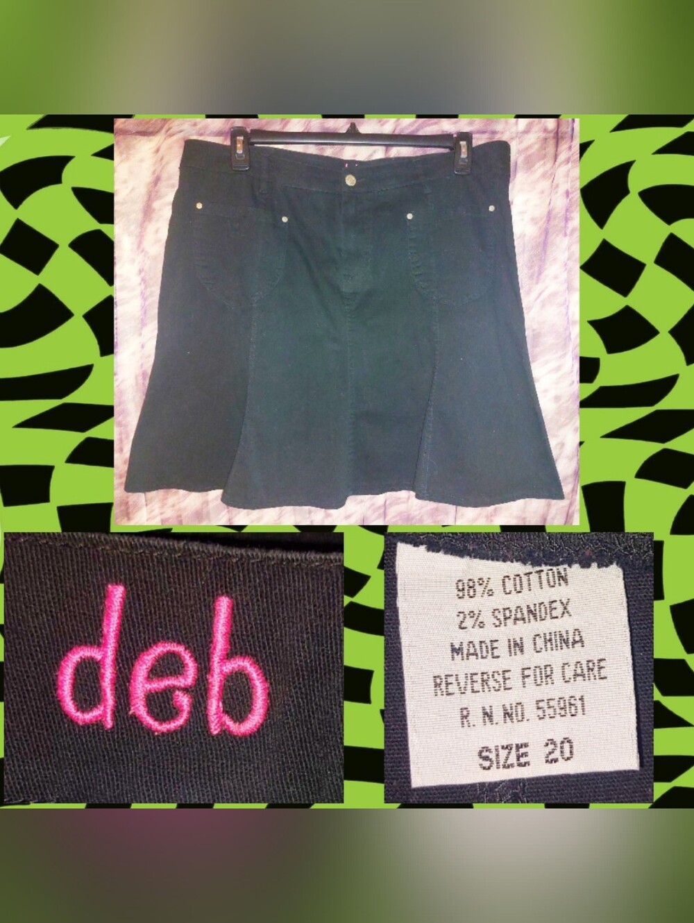 Deb brand Black A-line Soft Light Woven Denim Skirt Jrs Plus Sz 20